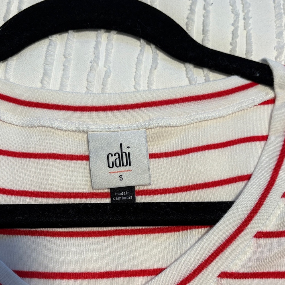 Cabi Red Striped V-Neck Cookout Tee #640 - Picture 8 of 11